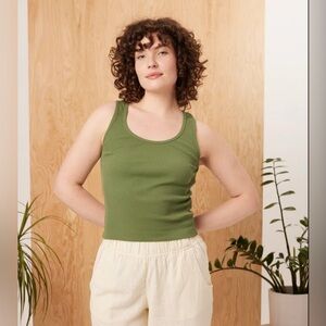 LAST ONE! NWT Known Supply M Ribbed Organic Cotton Garnet Tank Top In Leaf Green